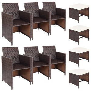 Tangkula 10 PCS Outdoor Patio Dining Set 4 Cushioned Ottomans and 6 Armchairs Metal Rattan Wicker Furniture Garden - 1 of 4