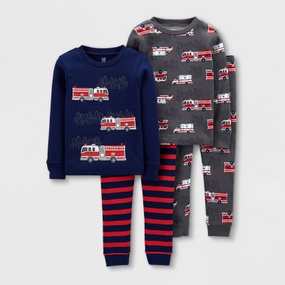 Image of Baby Boys' 4pc Firetruck Snug Fit Pajama Set - Just One You® made by carter's Red/Navy 12M