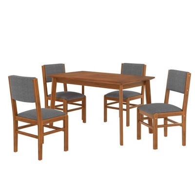 ChicFurnit Dining Sets Mid Century Modern Rectangle Table with Upholstered Chairs for Home, Brown Gray, 35.38"*19.75"*11.25"