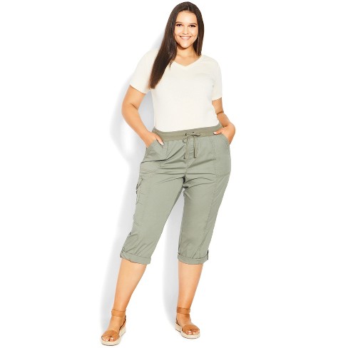 Evans  Women's Plus Size Cotton Roll Up Capri - Khaki - 18w : Target