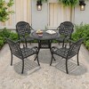 5-Piece Cast Aluminum Outdoor Dining Set with Blue Cushions, Round Table & Stackable Chairs - for Patio, Backyard - 2 of 4
