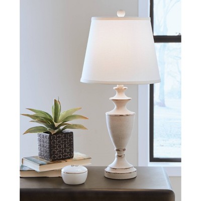 Signature Design by Ashley (Set of 2) Dorcher Table Lamps Antique Gray/Beige: Cotton Shade, Metal Body, UL Listed