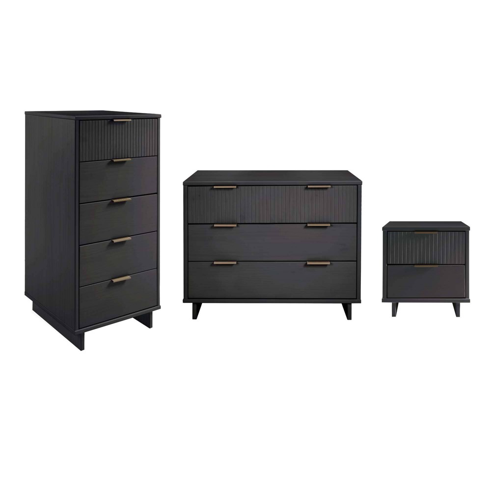 Manhattan Comfort 3pc Granville Narrow Chest with Dresser and Nightstand Bedroom Set Dark Gray: Modern Style, Includes Anti-Tip Hardware