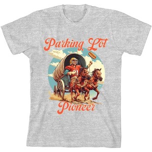 "Parking Lot Pioneer" Old West Wagon Football Cowboy Youth  Short Sleeve Tee- - 1 of 2
