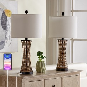 Maxax Rattan Table Lamp with USB Port£¬Set of 2 Boho Farmhouse Desk Lamp for Bedroom Nightstand - 1 of 4