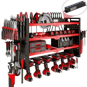Hausource 4-Tier Power Tool Organizer Storage Rack - Slot*6 & Charging Station, Red - 1 of 4