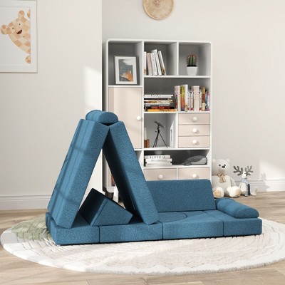 Blue Velvet Twelve Piece Modular Kids Play Couch