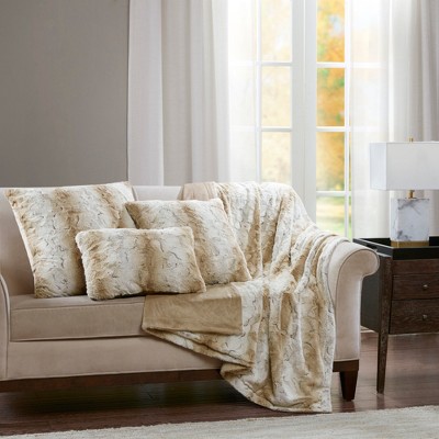 Sand Faux Fur 20" x 20" Square Throw Pillow