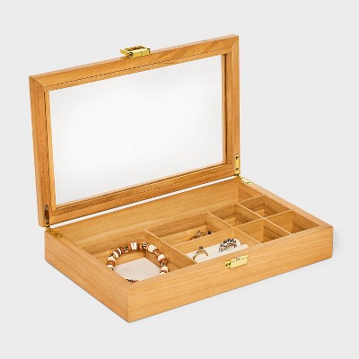 Paulownia Wood with Glass Top Organizer Jewelry Box - A New Day&#8482; Natural Wood