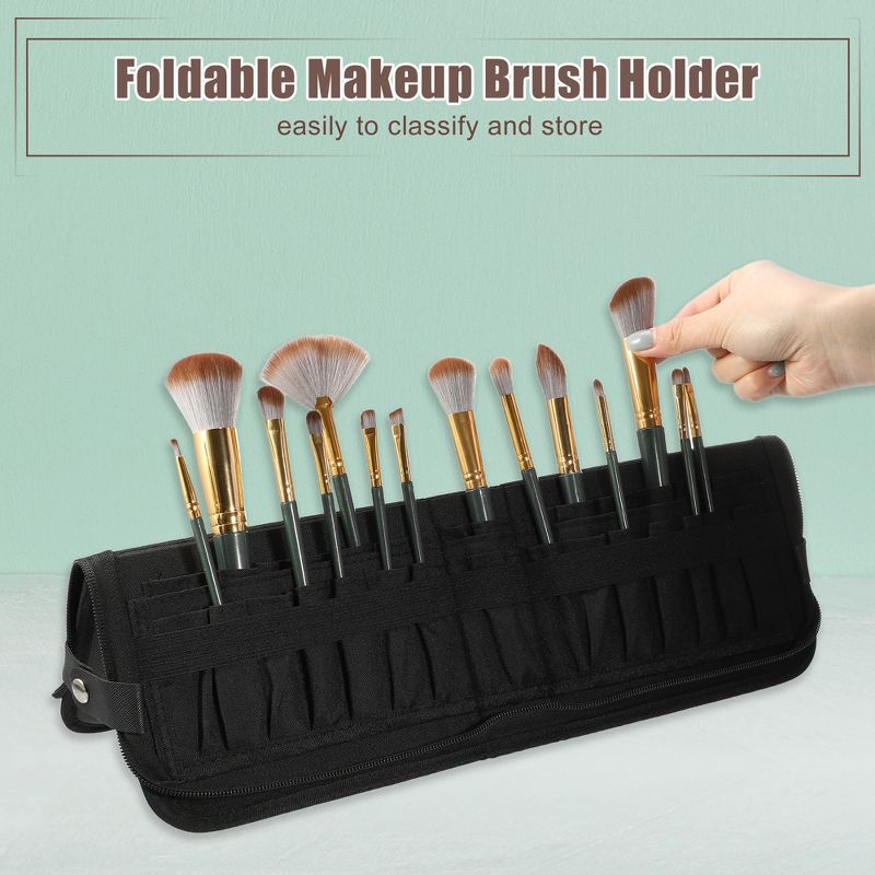 Unique Bargains Foldable Stand-up 29 Pockets Makeup Brush Organizer Black, 2 of 7