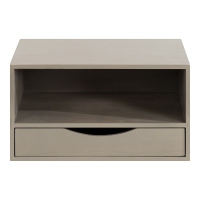 Gray Poplar Wood Floating Wall Shelf with Drawer