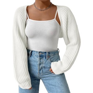 Plus Size Women's Cardigan Sweaters Casual Long Sleeve Open Front Short Bolero Shrugs Knit Tops - 1 of 1