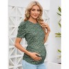 Women's Maternity Shirts Pregnancy Casual Floral Printed Tops Puff Short Sleeve Striped Ruched Side Tunic Top - 4 of 4