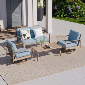 HAPPATIO Patio Outdoor Furniture Set,4 Piece Aluminum Patio Conversation Set with Coffee Table, Swivel Chairs and Loveseat for Backyard Deck Poolside - 1 of 4