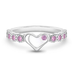 Girl's Pink Heart & CZ Band Sterling Silver Ring - In Season Jewelry - 1 of 4
