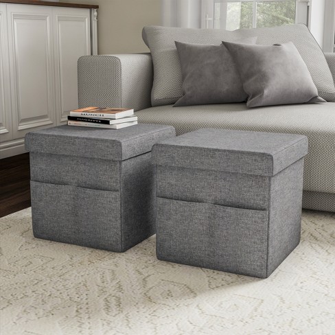 Hastings Home 15-Inch Storage Ottomans with Pockets – Folding Foot Rest  Organizers, Gray, Set of 2