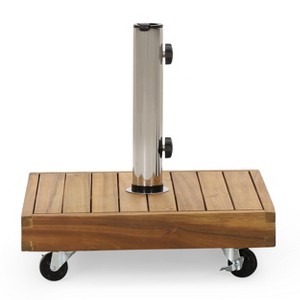 GDFStudio Bucy Outdoor 44 lb Acacia Wood Square Umbrella Base with Stainless Steel Tube, Teak - 1 of 4