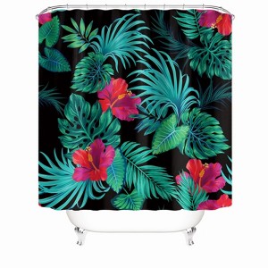 Flowers And Green Long Leaves Shower Curtains for Bathroom Waterproof Fabric Bath Curtain Durable Soft Stylish Bathroom Decor 72x72 Inch - 1 of 1