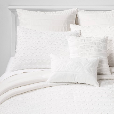 8pc Clipped Jacquard Geo Circle Comforter Bedding Set White - Threshold™ - image 1 of 4