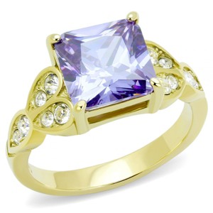 Slickblue Women's Stainless Steel Ring with IP Gold Finish and Light Amethyst CZ Center, Size 5-10 - 1 of 4