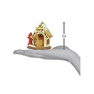 Laser-Cut Wooden Corgi Doghouse Christmas Ornament