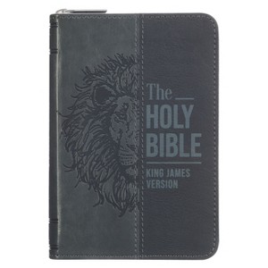 KJV Bible Pocket W/Zip Faux Leather, Black/Gray - (Leather Bound) - 1 of 1