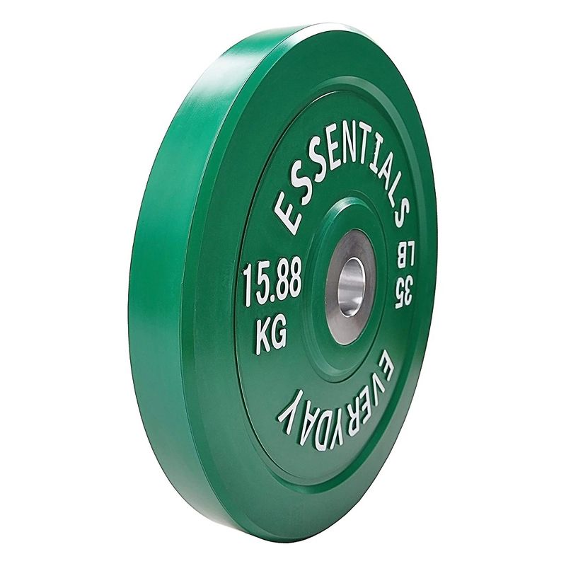 BalanceFrom Everyday Essentials 35 Pound Color Coded Rubber Olympic Barbell Dumbbell Exercise Weight Bumper Plate w/ Steel Hub Ring, Set of 2, Green, 3 of 6