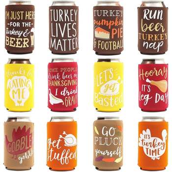 Sparkle and Bash 12 Pack Thanksgiving Beer Can Koozies for Funny Party Supplies (2.5 x 4 in)