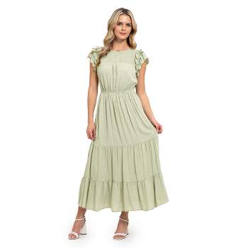 August Sky Women's Smocked Bodice Midi Dress (rdh2007_dark Mint_large ...