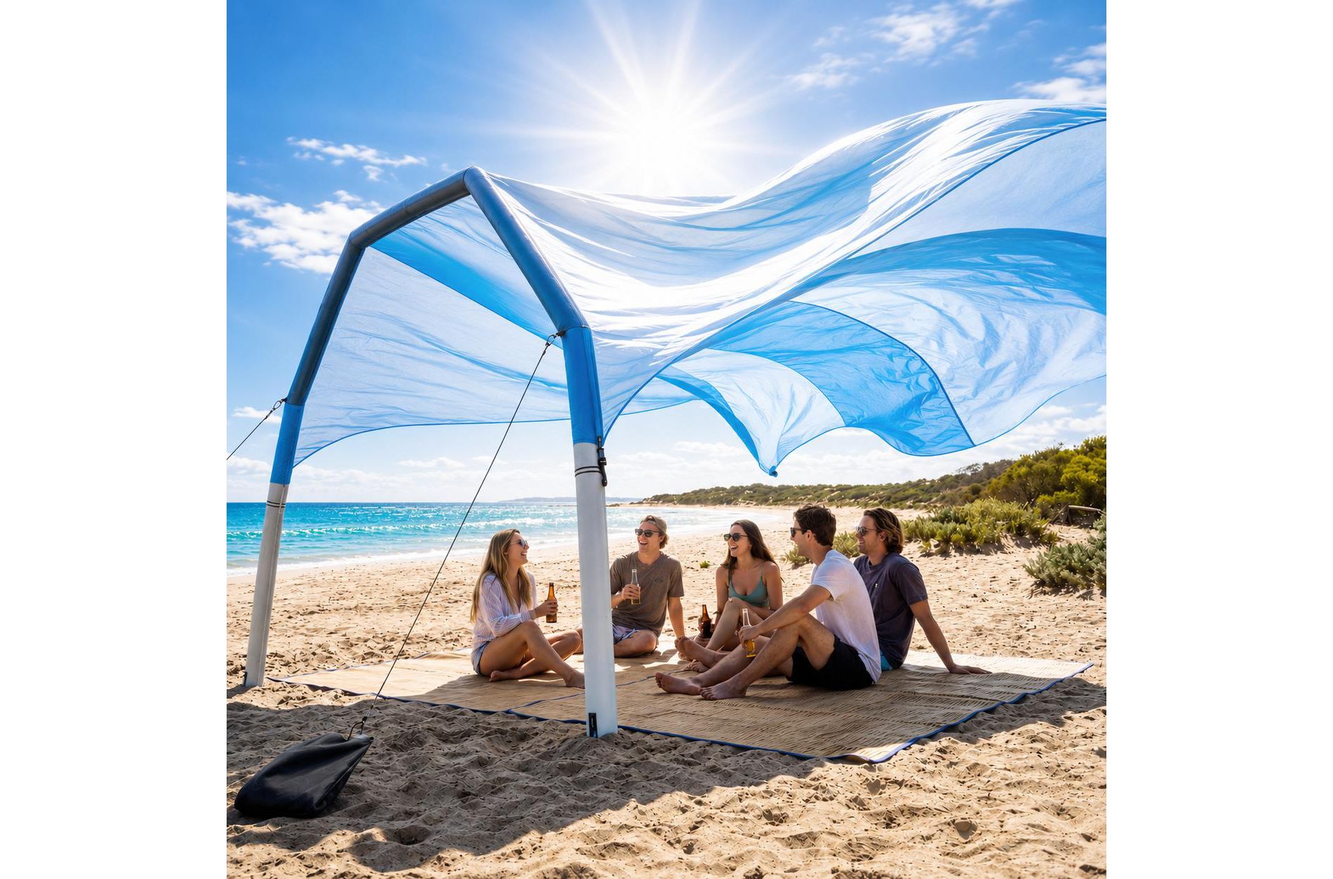 LAUSAINT HOME Shade Beach Tent Wind Sun Canopy, Inflatable Arch Beach Shade with Air Pump & Poles, Portable Floating Wind-Powered Sunshade
