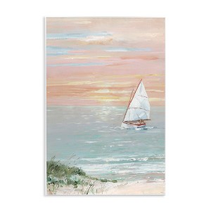 Stupell Industries Traditional Summer Sunset Sailboat Landscape Contemporary Pink Sky, 13" x 19" - 1 of 4