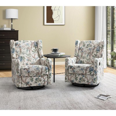 Set of 2 Bernd Comfy Manual Swivel Glider Recliner with Built-in S-spring and Metal Base | KARAT HOME