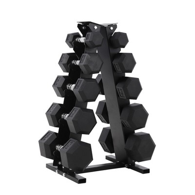 5-Tier Triangle Dumbbell Rack for 10 Pairs - Heavy Duty Carbon Steel Storage Stand, Rust-Proof Organizer for Gym Equipment