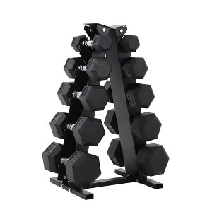 5-Tier Triangle Dumbbell Rack for 10 Pairs - Heavy Duty Carbon Steel Storage Stand, Rust-Proof Organizer for Gym Equipment - 1 of 4