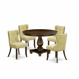 HomeStock 5-Piece Distressed Jacobean Finish Solid Wood Top Dining Table with 4 Parson Chair - 1 of 4
