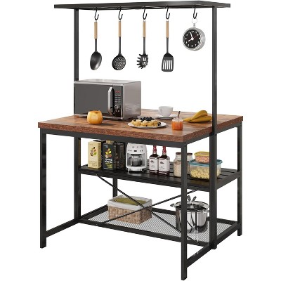 42" Kitchen Island with Outlets, Mobile Bakers Rack with 3 Shelves & Dining Table, Microwave Stand, 400 lb Capacity for Small Spaces
