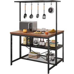 42" Kitchen Island with Outlets, Mobile Bakers Rack with 3 Shelves & Dining Table, Microwave Stand, 400 lb Capacity for Small Spaces - 1 of 4