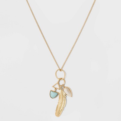  Semiprecious Stone and Icon Cluster Pendant Necklace - Universal Thread™ Gold 