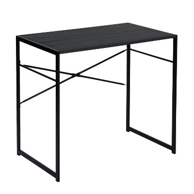 HomeRoots 39" Brown and Black Wood and Metal H-Shape Computer Desk