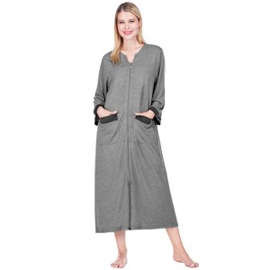 PAVILIA Women Zipper Robe, Loungewear Dress Lightweight Sleepwear Housecoat Nightgown Long Bathrobe, Jersey Robe with Pocket - 1 of 4