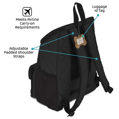 Black Quilted Rolling Dog Carrier Backpack with Accessories