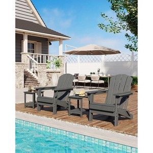 Acekool Folding Adirondack Chair, Weather-Resistant HDPE Outdoor Patio Chair with Wood Texture, Foldable and Portable, Black - 1 of 4