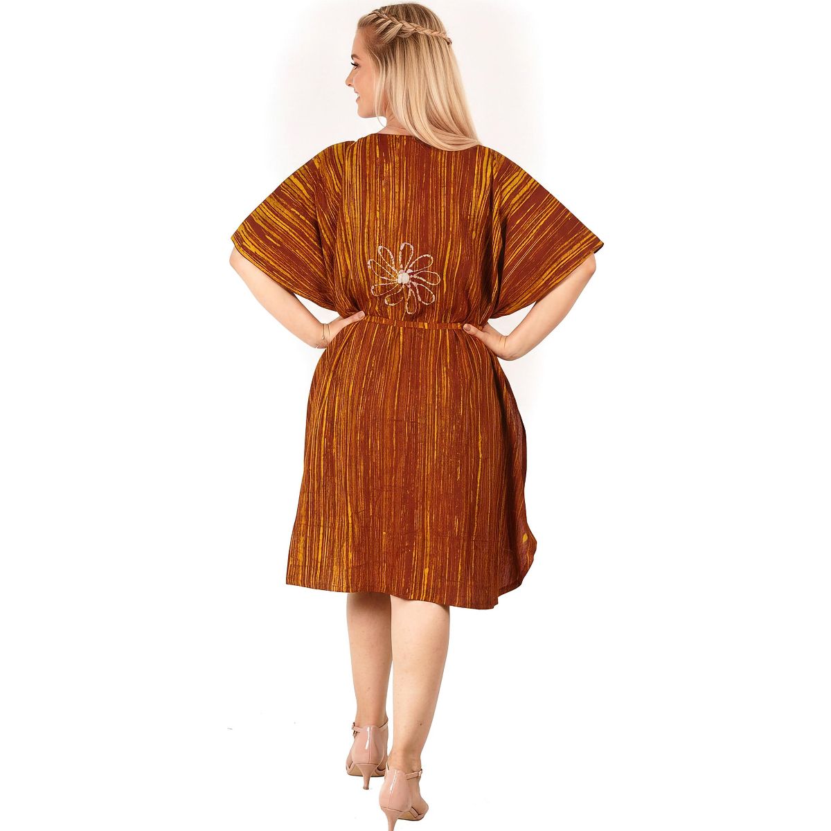LA LEELA Summer Cotton Cruise Caftan Dress for Women Resortwear Vacation Holiday Pregnancy Wear Relaxed Beachwear Style 2X-3X Red Floral - thumbnail 3