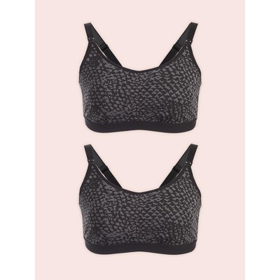 Leading Lady Women's The Blake - Gathered-Front Comfort Nursing Bra 2-Pack (4048-2pk) Black and Dark Grey Print 2PK M