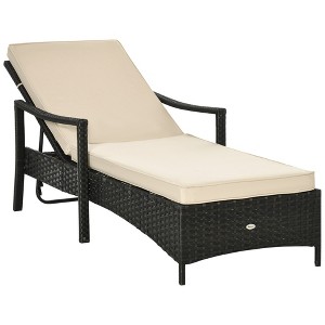 Wicker Chaise Lounge, 4 Position Adjustable Backrest and Cushions Outdoor Lounge Chair PE Rattan Sun Lounger for Poolside, Balcony or Garden - 1 of 4