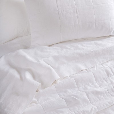 White Twin Microfiber Box Stitch Quilt Set
