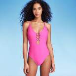 Women's Lace-Up Detail One Piece Swimsuit - Shade & Shore™ Pink