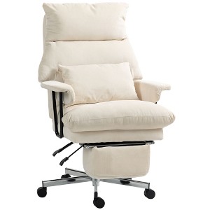 HOMCOM Large Overstuffed Office Chair, High Back Desk Chair with Lumbar Support, Footrest, Swivel Wheels, Reclining Computer Chair, Cream White - 1 of 4