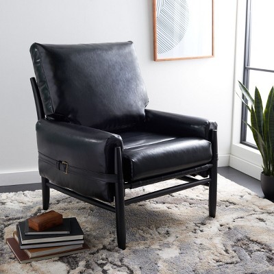 Oslo Black Faux Leather Barrel Accent Chair with Wood Frame