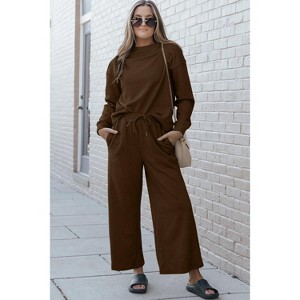 I am a Fashion Junky Double Take Full Size Textured Long Sleeve Top and Drawstring Pants Set - 1 of 4
